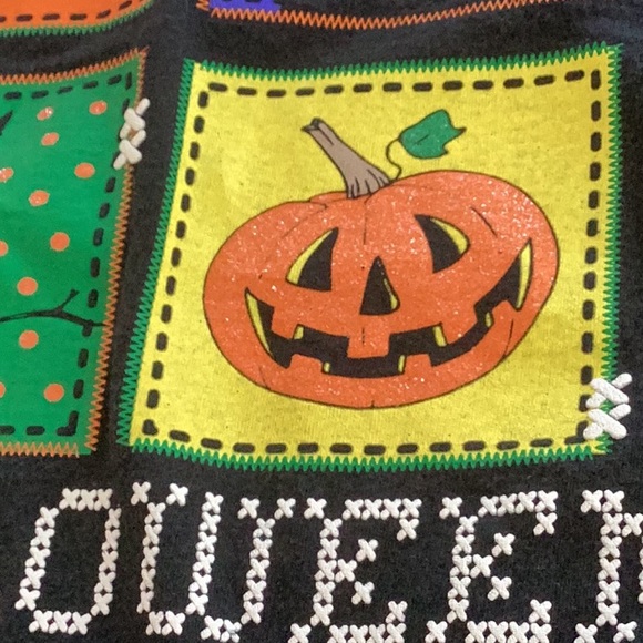 Halloween Flair T shirt Top Black sz 16/18 XL Glitter Sparkle Ghost Pumpkin Cat - Picture 11 of 13